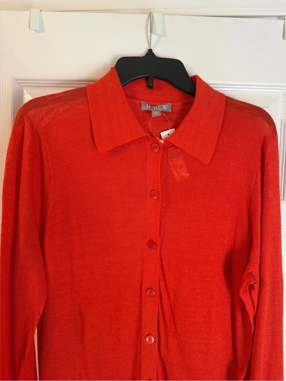 NWT J. Crew Women's Orange/Red Button-Up Collared 100% Linen Cardigan